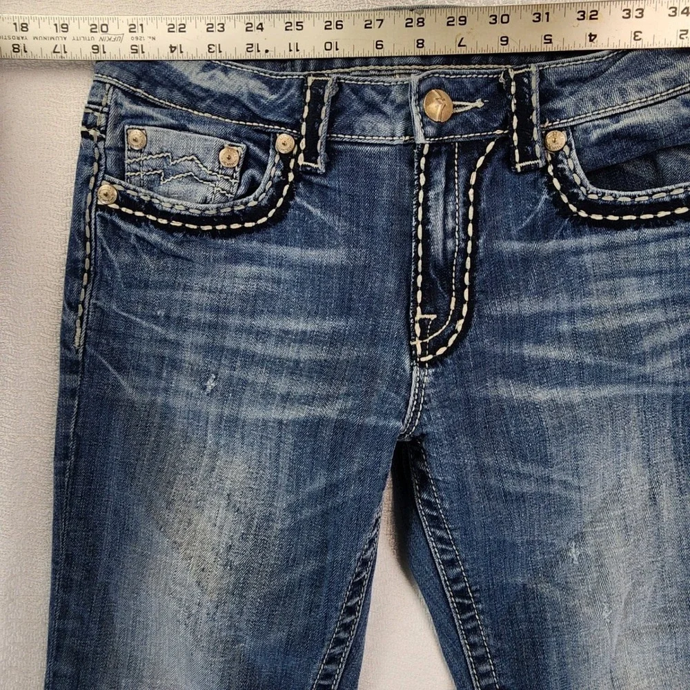 Miss‎ Me Womens 28 Blue Boyfriend Capri JB1026P4 Heavy Stitch Y2K Western Denim